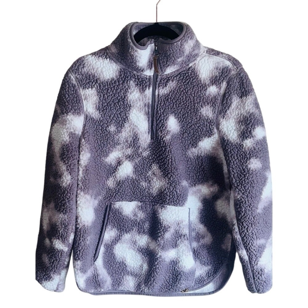 LIV Outdoor Womens Purple Tie‎ Dye Sherpa Fleece Quarter Zip Pullover Large